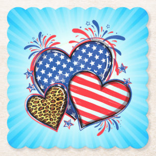 Dessous-de-verre En Papier Drapeau Américain Cœur Léopard Sublimation-64210