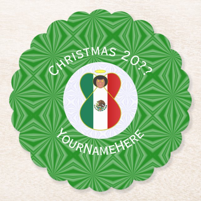 Dessous-de-verre En Papier Drapeau de Noël de l'ange mexicain personnalisé (Devant)