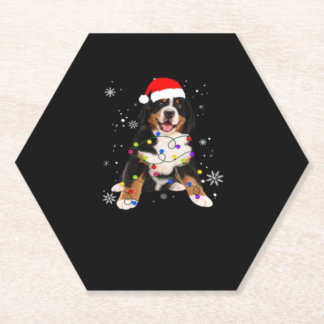 Dessous-de-verre En Papier Drôle Bernese Mountain Dog Lights Christmas Matchi (Devant)