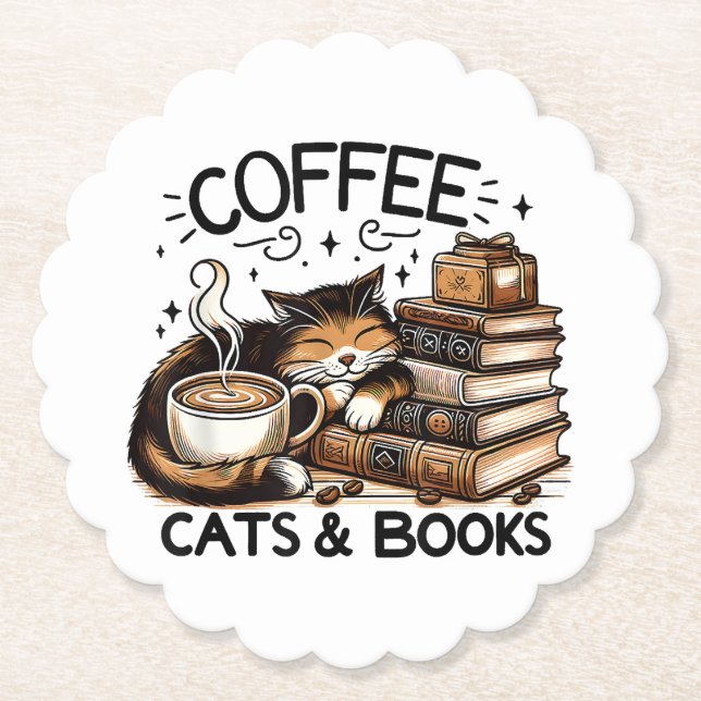 Dessous-de-verre En Papier Drôle Cute Coffee Cats Livres Lover Idea Cadeau Fe (Devant)