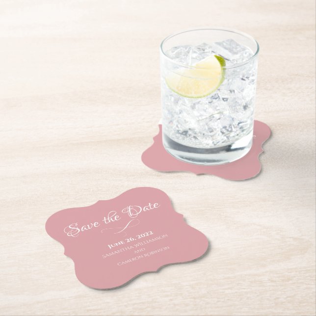Dessous-de-verre En Papier Dusté Rose rose simple Élégant Mariage romantique (En situation)