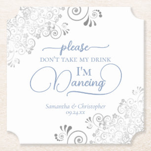 Dessous-de-verre En Papier Dusty Blue & Silver Ne prenez pas mon Mariage de b