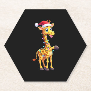 Dessous-de-verre En Papier Éclairage de Noël de girafe drôle Santa girafe Noë
