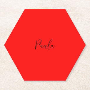 Dessous-de-verre En Papier Écriture manuscrite Nom élégant Couleur rouge Plai