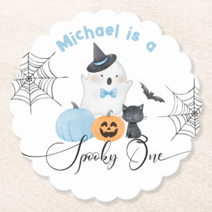 Dessous-de-verre En Papier Éffrayant Un Halloween Anniversaire bleu Boo
