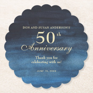 Dessous-de-verre En Papier Élégant 50e anniversaire de Mariage bleu de la mar