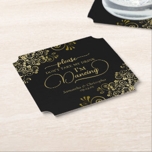 Dessous-de-verre En Papier Elégant Black & Gold ne prenez pas mon Mariage de 