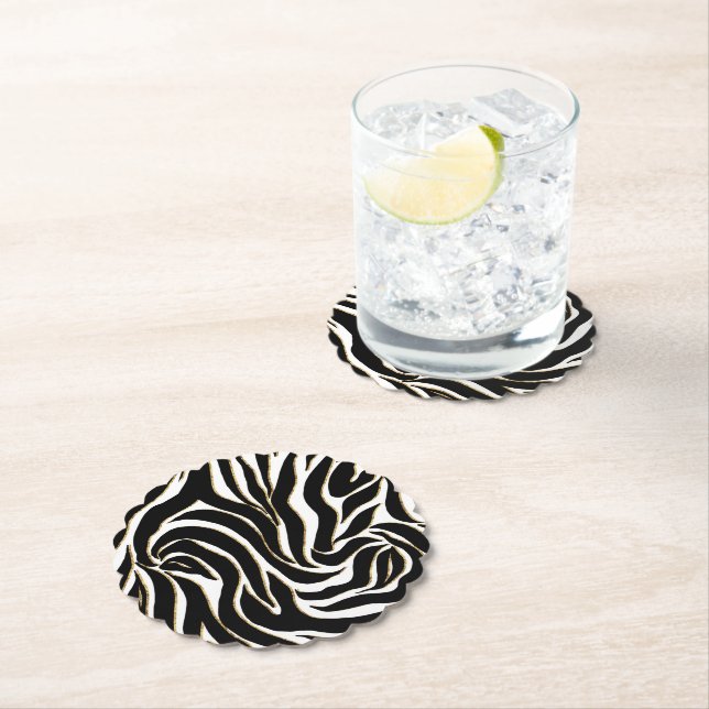 Dessous-de-verre En Papier Elegant Black Gold Zebra White Animal Print (En situation)