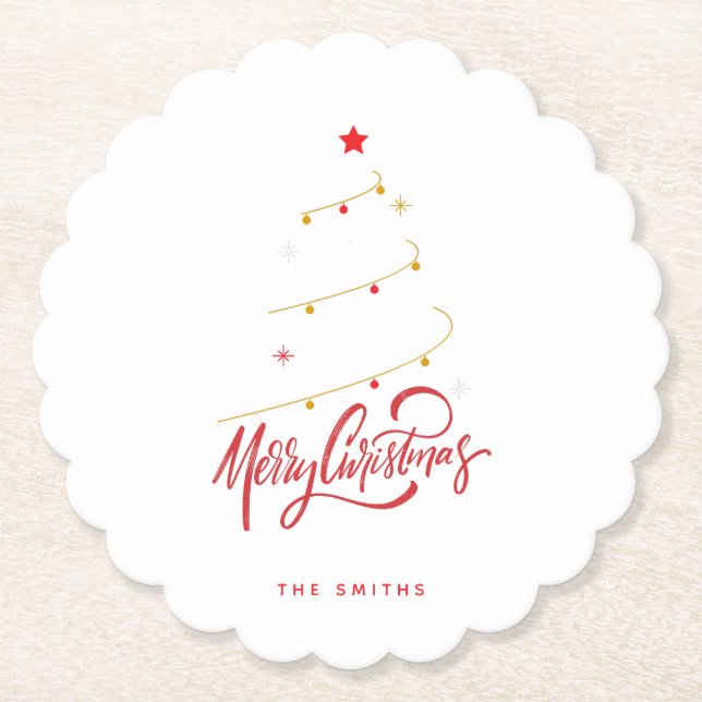Dessous-de-verre En Papier Elegant Christmas Tree Typography Script  (Devant)