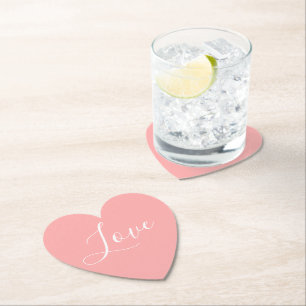 Dessous-de-verre En Papier Élégant Coeur rose Script d'amour Valentines Fête