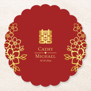 Dessous-de-verre En Papier Élégant double bonheur chinois mariage floral