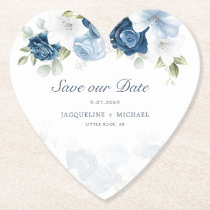Dessous-de-verre En Papier Élégant Enregistrer notre date Script Aquarelle Fl