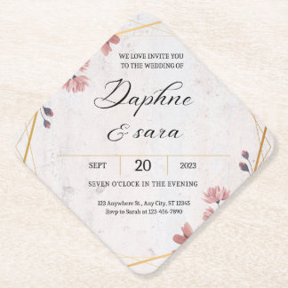 Dessous-de-verre En Papier Elegant Floral Wedding Invitation – Geometric Gold