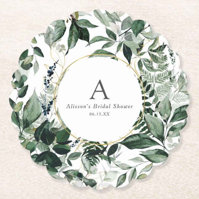 Dessous-de-verre En Papier Elégant jardin verdoyant Foliage brunch nuptial (Devant)