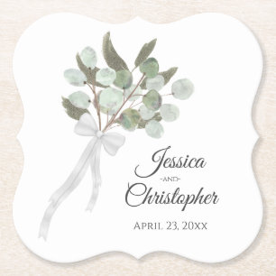 Dessous-de-verre En Papier Elégant Mariage d'aquarelle Eucalyptus Bouquet Boh