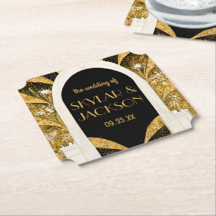 Dessous-de-verre En Papier Elégant Mariage d'arcade Art déco noir et or
