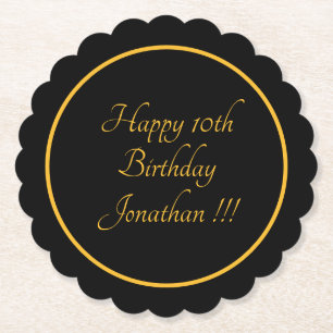 Dessous-de-verre En Papier Elégant Nom Or Joyeux Anniversaire Scalloped Round