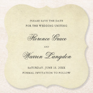 Dessous-de-verre En Papier Élégant Vintage Enregistrez la Date de Mariage san