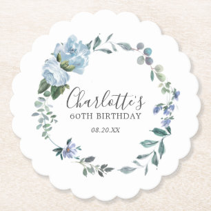 Dessous-de-verre En Papier Elégante Dusty Blue Floral 60e Anniversaire Person