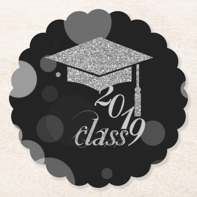 Dessous-de-verre En Papier Élégante Parties scintillant d'argent, classe 2019 (Devant)
