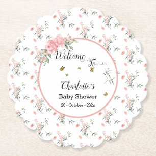Dessous-de-verre En Papier Élégantes roses roses avec papillons Baby Shower