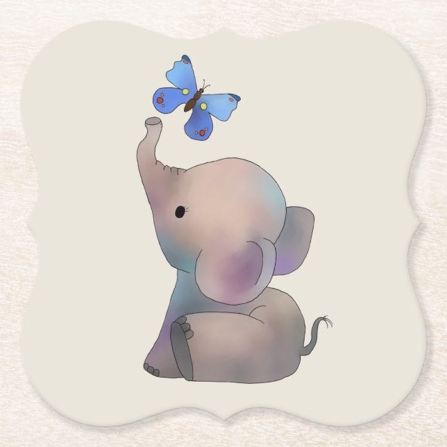 Dessous-de-verre En Papier Éléphant avec papillon (Devant)