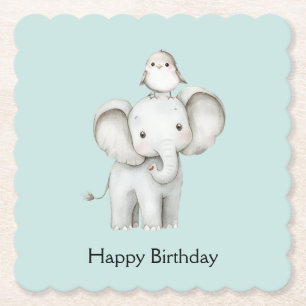 Dessous-de-verre En Papier Éléphant et Oiseau Meilleurs Amis Anniversaire Men