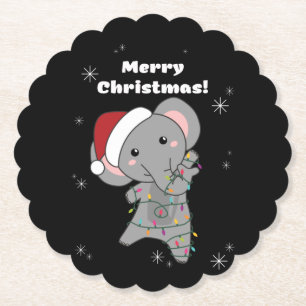Dessous-de-verre En Papier Eléphant Noël Neige Hiver Animaux Eléphants