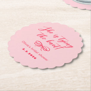 Dessous-de-verre En Papier Elle attache le noeud rétro rose ondulé rouge