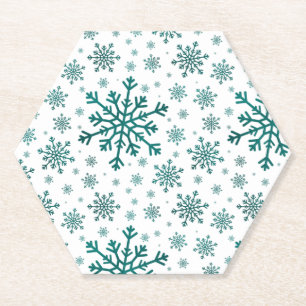 Dessous-de-verre En Papier Émeraude Vert Noël Snowflakes sur Blanc d'hiver