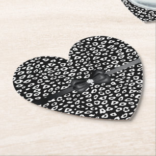 Dessous-de-verre En Papier Empreinte de léopard noir blanc avec Bow Anniversa