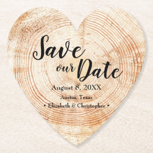 Dessous-de-verre En Papier Enregistrer notre date Mariage de grains de bois R