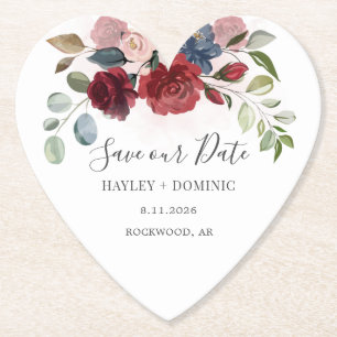 Dessous-de-verre En Papier Enregistrer notre Date Script Bourgogne Floral Cus