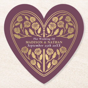 Dessous-de-verre En Papier Épée de Mariage Médiévale Royale Mauve Or
