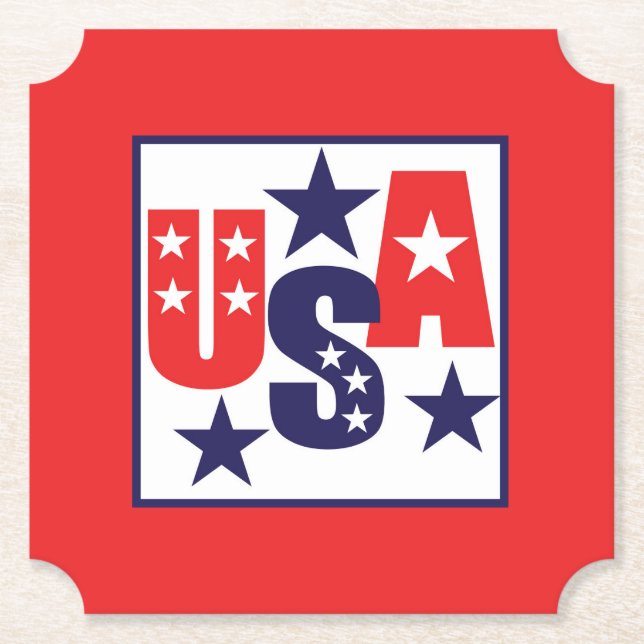 Dessous-de-verre En Papier États-Unis Rouge, Blanc et Bleu avec étoiles (Devant)