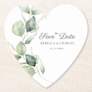 Dessous-de-verre En Papier Eucalyptus floral Script Wedding Enregistrer la da