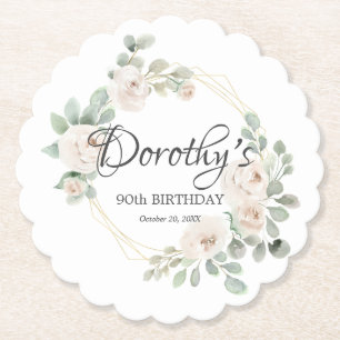 Dessous-de-verre En Papier Eucalyptus Rose blanche Floral 90e fête d'annivers