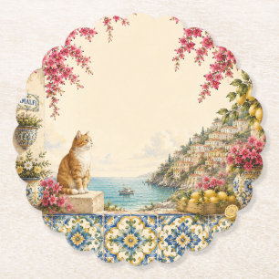 Dessous-de-verre En Papier Évasion Méditerranéenne Chat Décoration de Fête