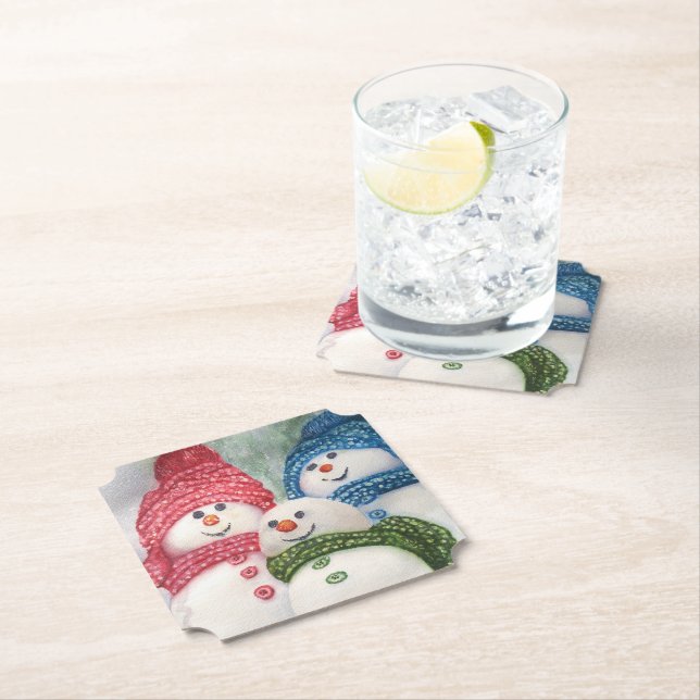 Dessous-de-verre En Papier Famille Snowman (En situation)