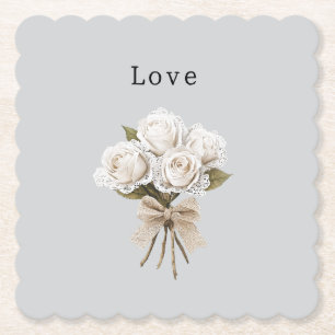 Dessous-de-verre En Papier Faux laçage gris joli Fleurs de roses blanches