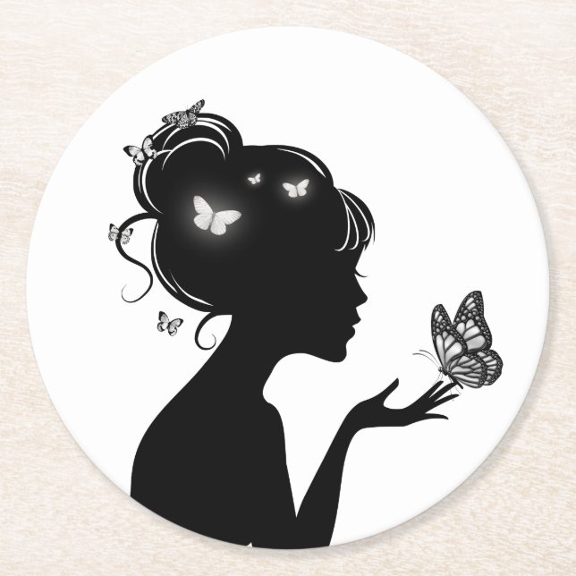 Dessous-de-verre En Papier Femme papillons blancs (Devant)