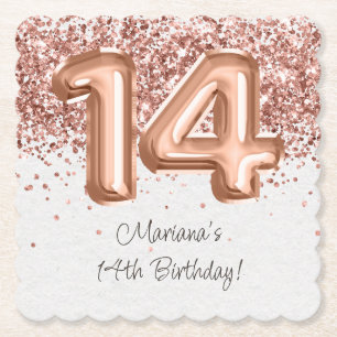 Dessous-de-verre En Papier Fête d'anniversaire 14 ans Rose Gold