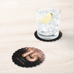 Dessous-de-verre En Papier Fête d'anniversaire 15 ans Rose Gold Black