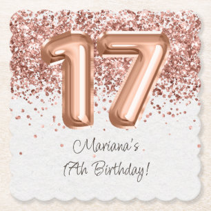 Dessous-de-verre En Papier Fête d'anniversaire 17 ans Rose Gold