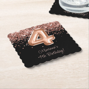 Dessous-de-verre En Papier Fête d'anniversaire 4 ans Rose Gold Black