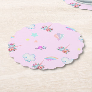 Dessous-de-verre En Papier Fête d'anniversaire avec la licorne arc-en-ciel ma