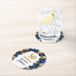 Dessous-de-verre En Papier Fête d'anniversaire bleu vif et or plat