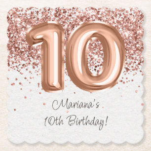 Dessous-de-verre En Papier Fête d'anniversaire de 10 ans Rose Gold