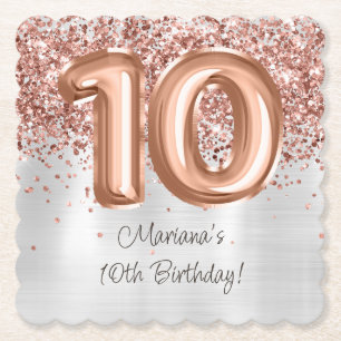 Dessous-de-verre En Papier Fête d'anniversaire de 10 ans Rose Gold Argent