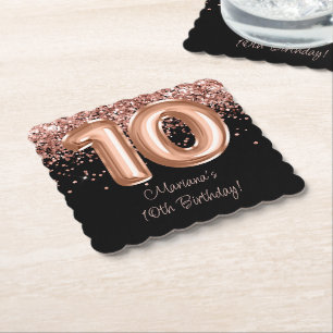 Dessous-de-verre En Papier Fête d'anniversaire de 10 ans Rose Gold Black